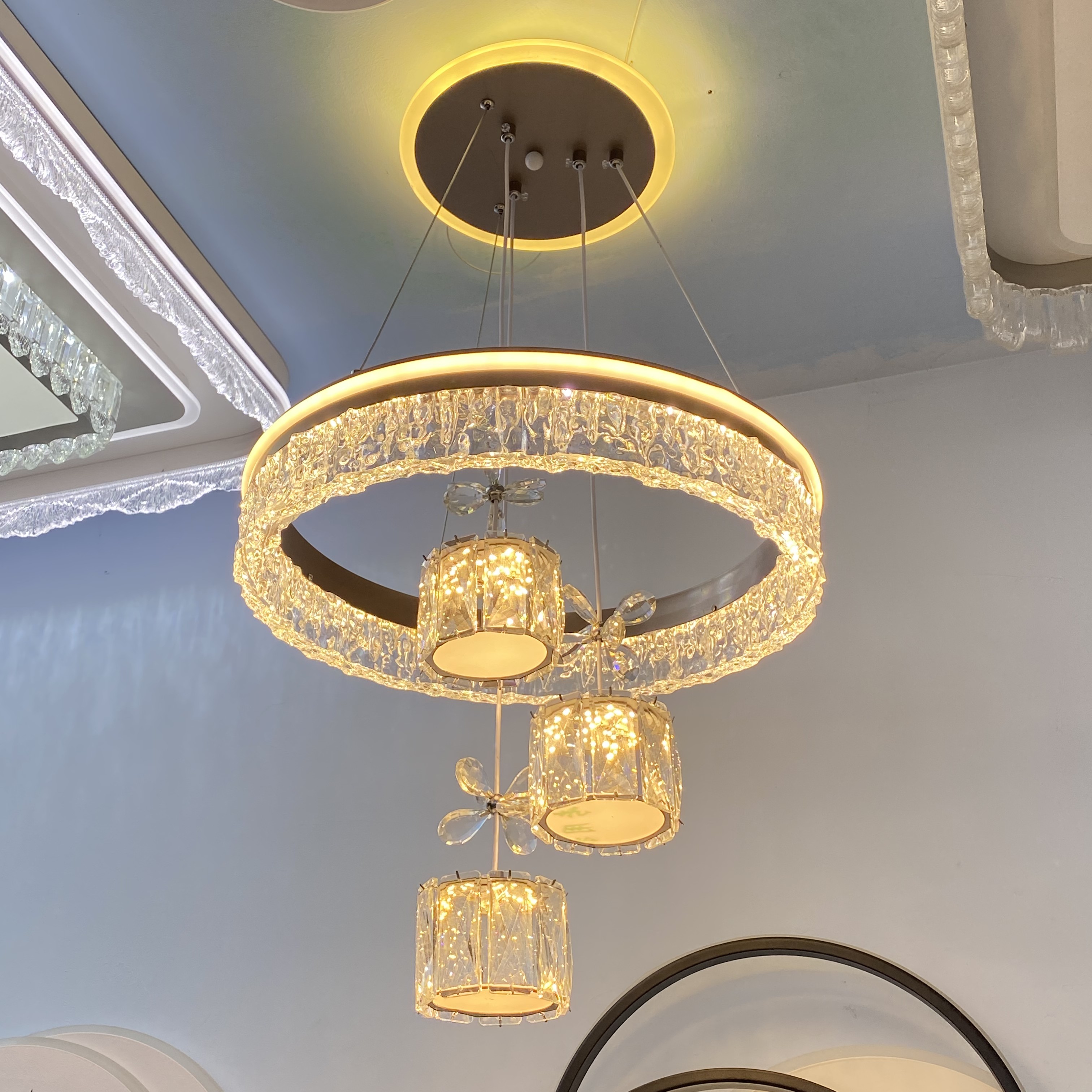 现代简约冰雕金咖色大气吊灯