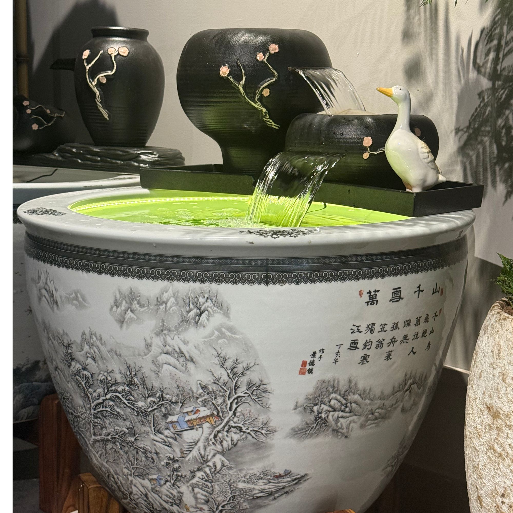 2中号瀑布罐流水循环水鱼缸造景过滤增氧古法生态养鱼组合摆件