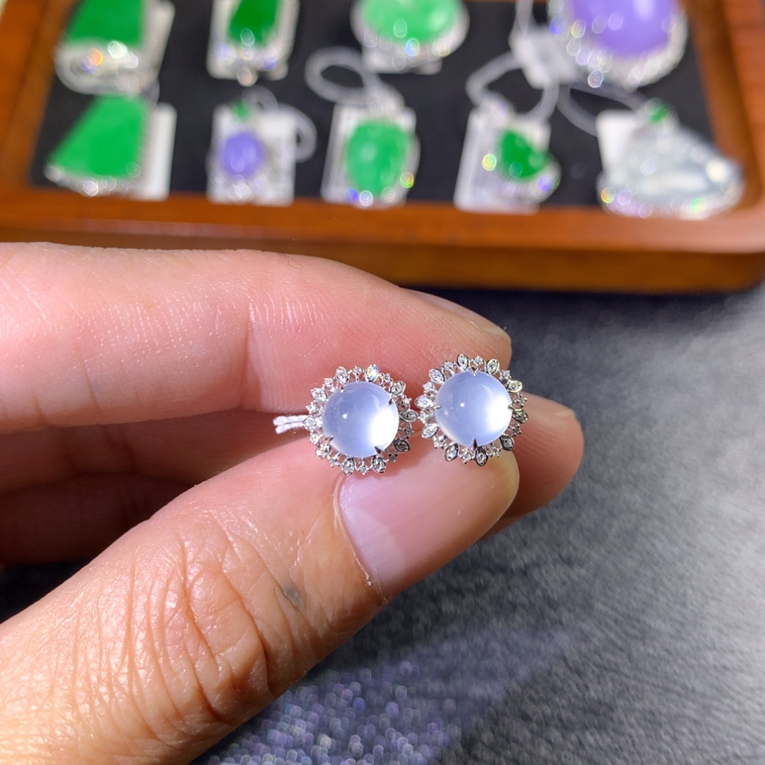 翡翠18K金镶嵌耳饰翡翠