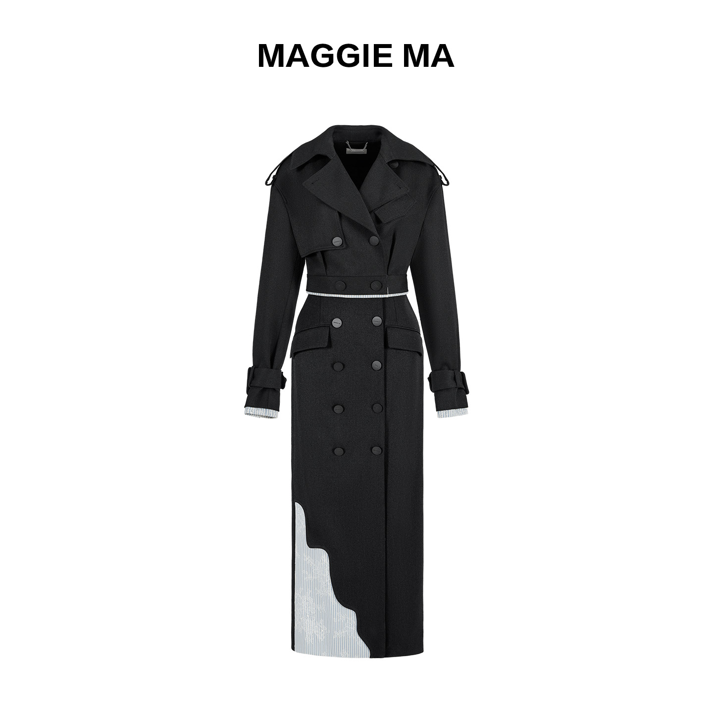 MAGGIE MA马婧设计师款黑色拼接长款气质时尚套装外套649C/650B