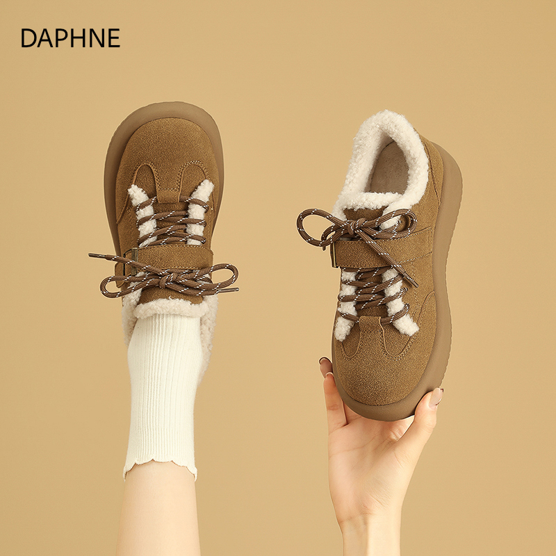 达芙妮厚底勃肯鞋女2025冬季新款加绒百搭休闲鞋时尚增高棉鞋女