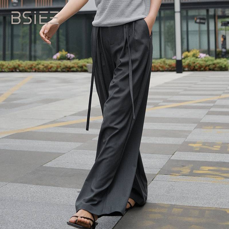 BSIEE/本涩绑带西裤夏季新品设计感垂感阔腿休闲裤西装裤女