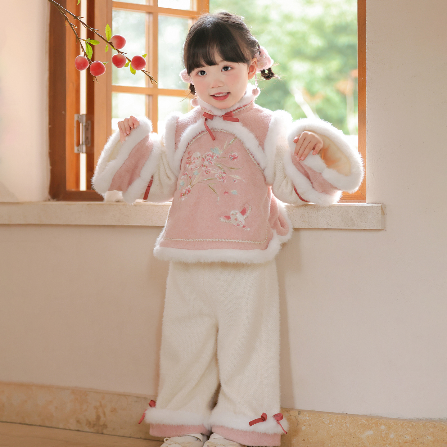 【鹊上梢】汉服女童冬装25年中国风裤子套装女孩可爱过年唐装拜年服