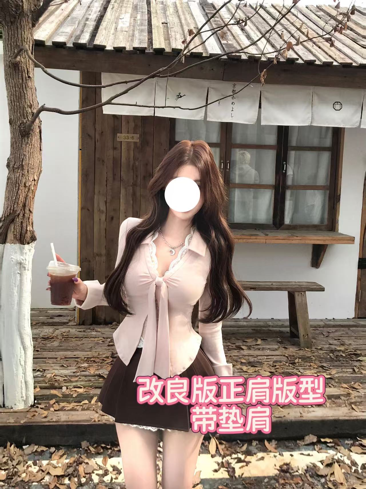【雯雯子定制】2025秋冬季新款大码女装时尚显瘦纯欲风拼蕾丝上衣