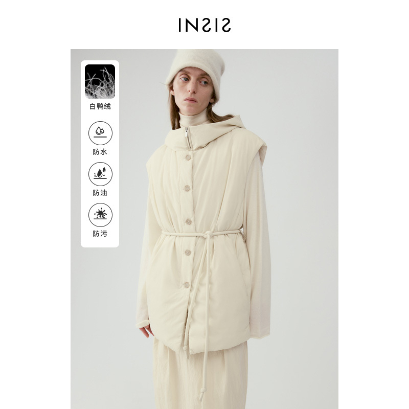 INSIS FEMME三防面料假两件连帽羽绒马甲女FN24413810