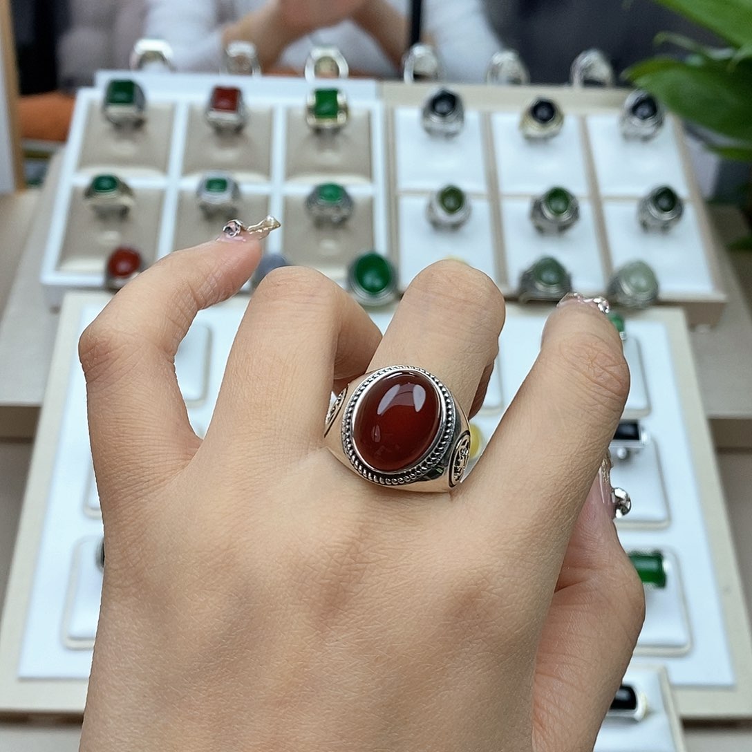 玛瑙/玉髓戒指银S925镶嵌老***贤