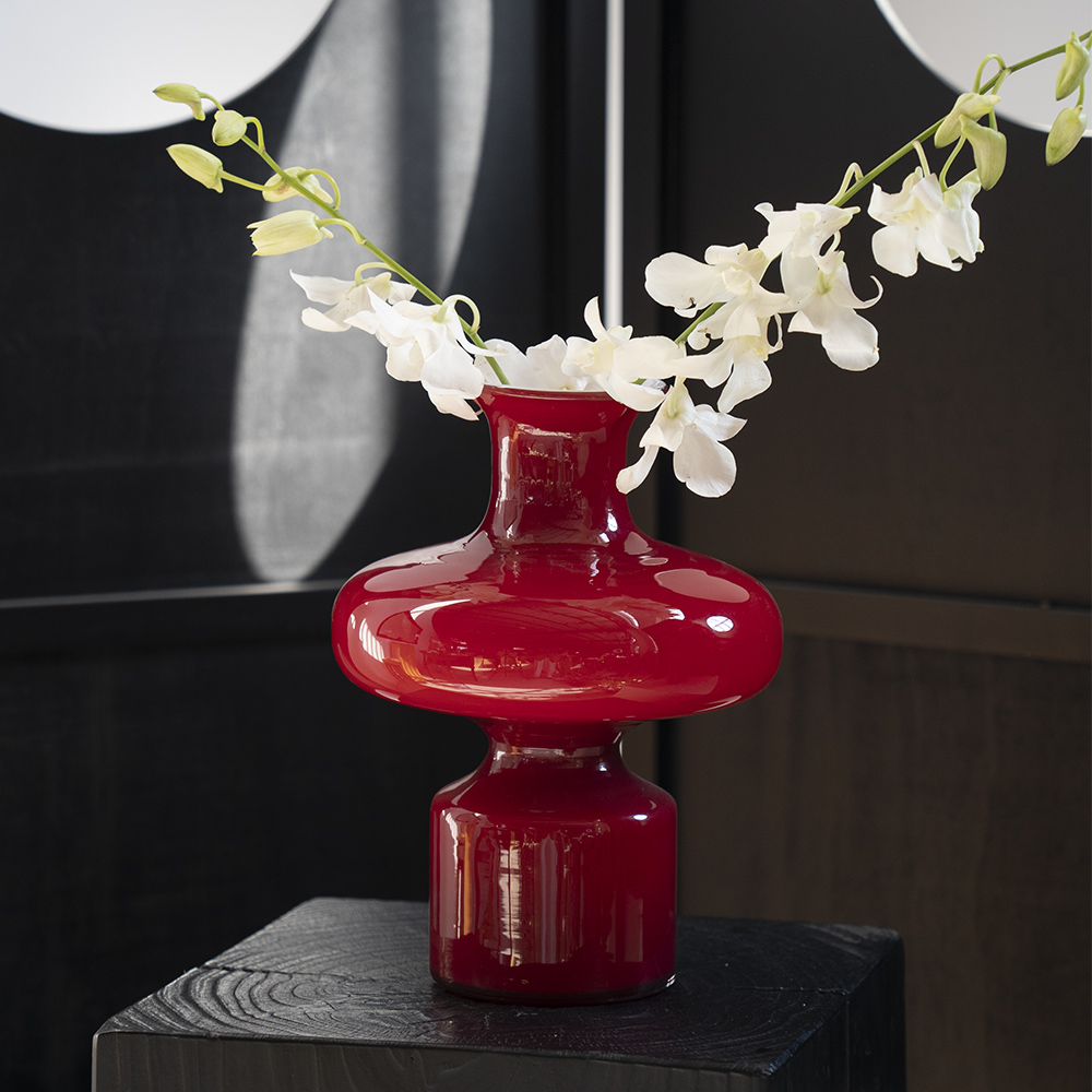 高26cm口4cm浆果红中古玻璃花瓶轻奢高级感家居摆件艺术软装花器