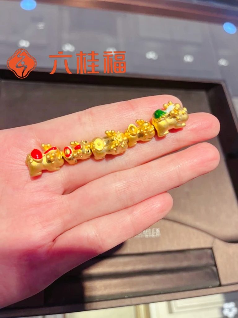 六桂福足金时尚精美貔貅中穿珐琅彩貔貅宝宝