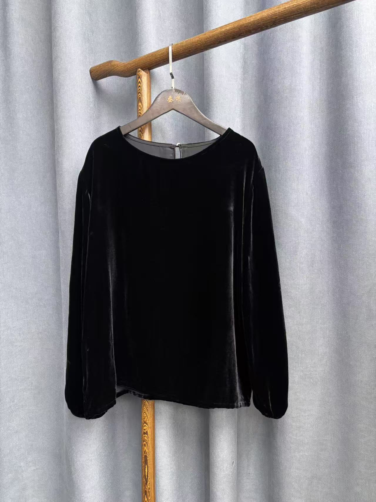 2025春夏新款简约百搭宽松桑蚕丝丝绒长袖上衣女A143