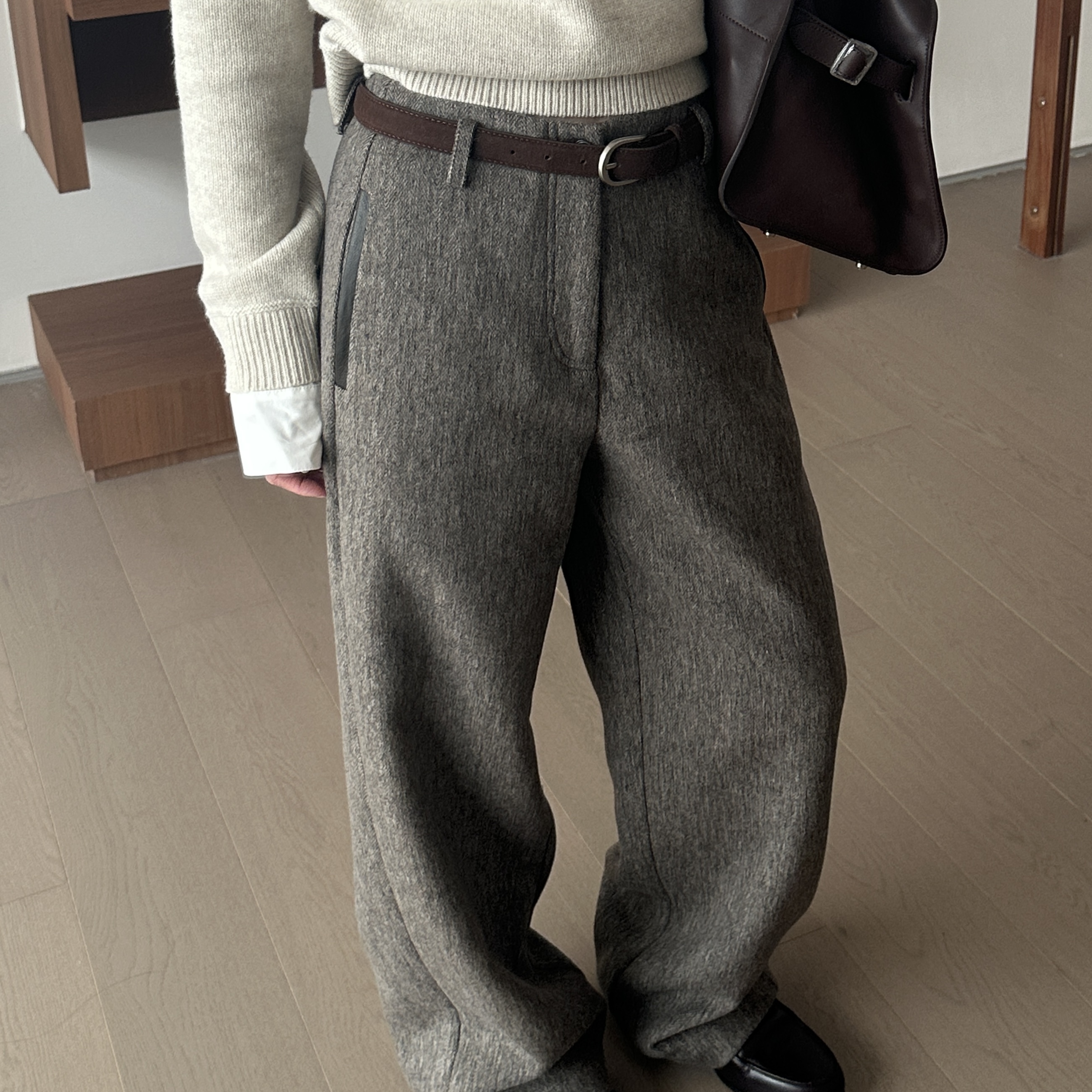 羊毛直筒裤休闲裤(配皮带)（含35羊毛）OH258P918