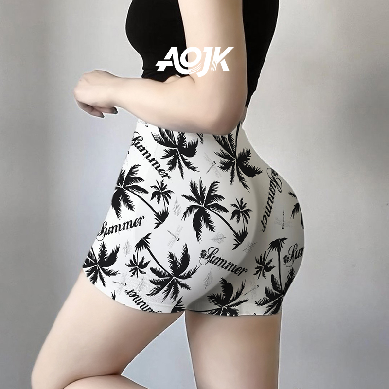 AOJK欧美风健身瑜伽短裤蜜桃臀紧身瑜伽裤三分高腰提臀运动短裤女
