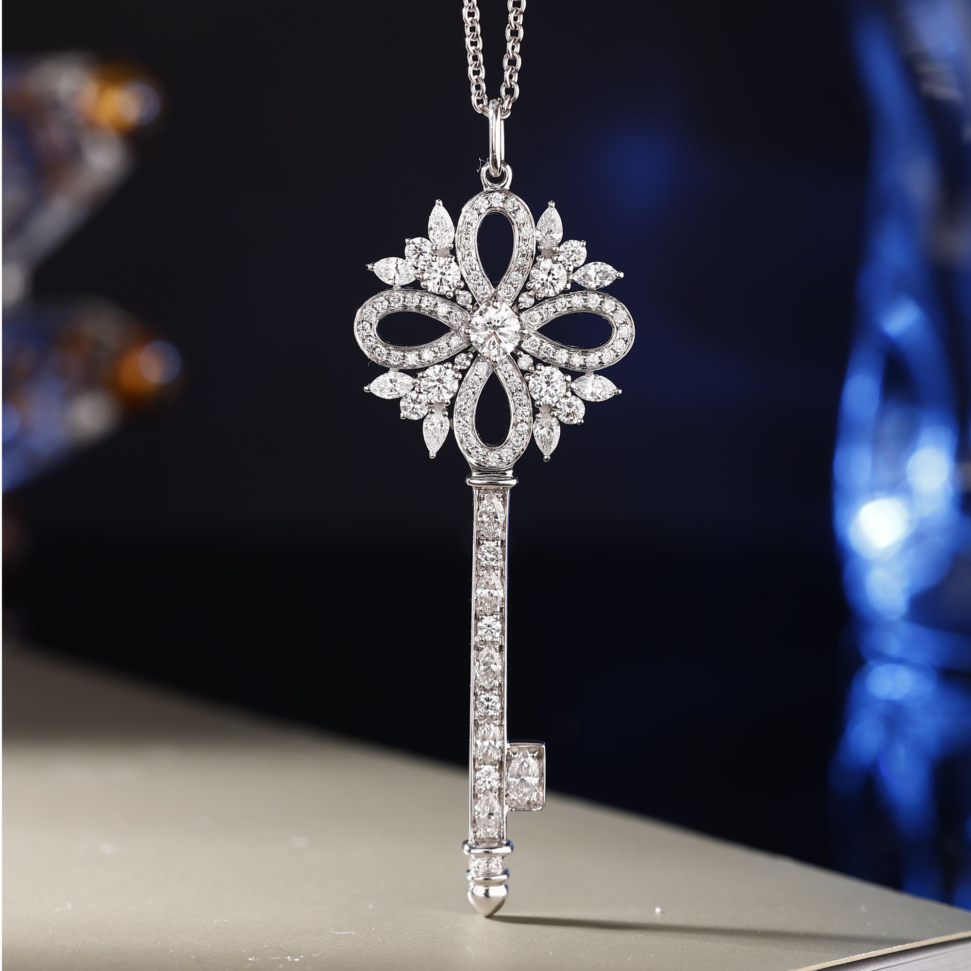 18K金满钻雪花钥匙项链 CZ (定制品质48小时鉴赏期)