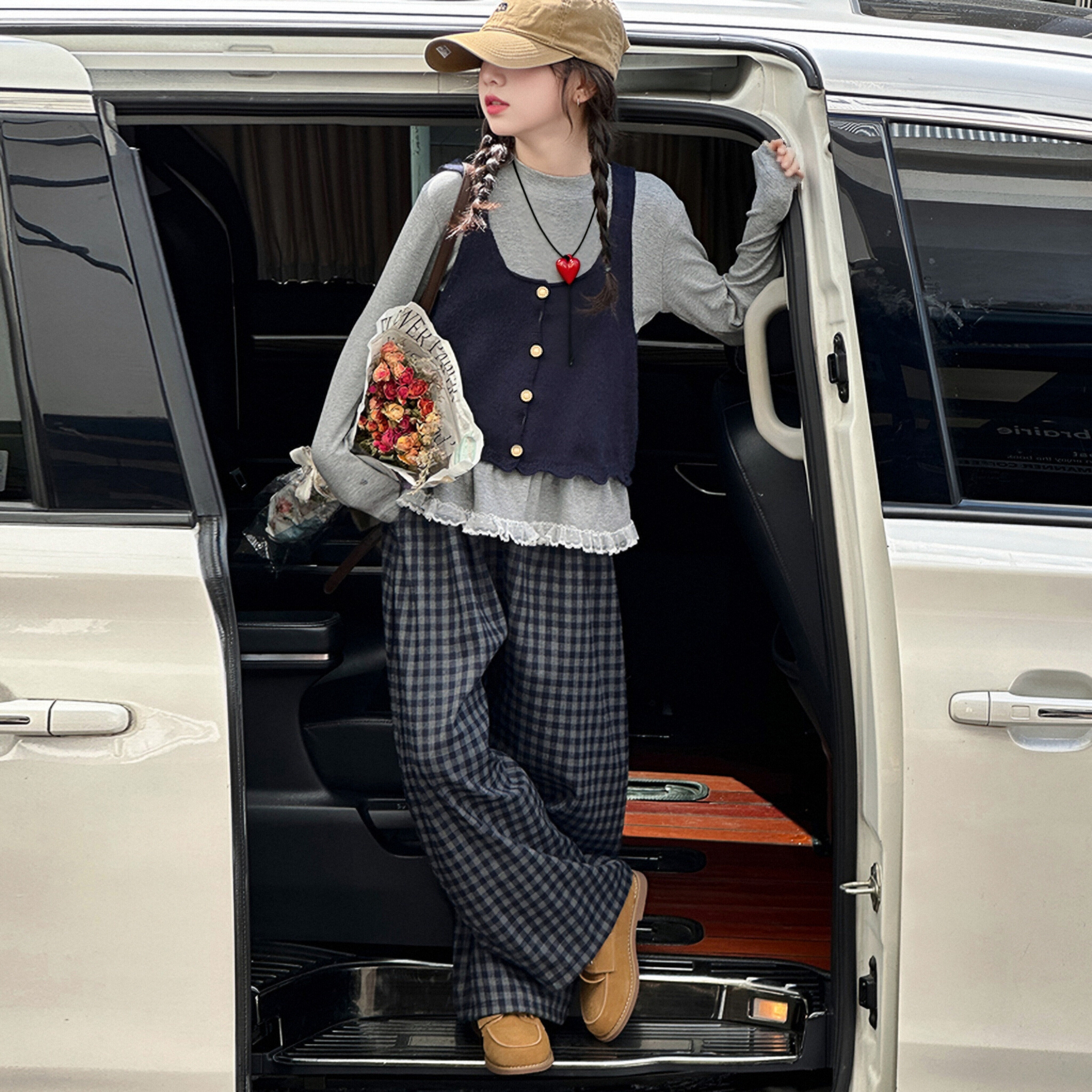 女童秋款套装秋季高级针织时尚韩系宽松阔腿亲子装时髦儿童三件套