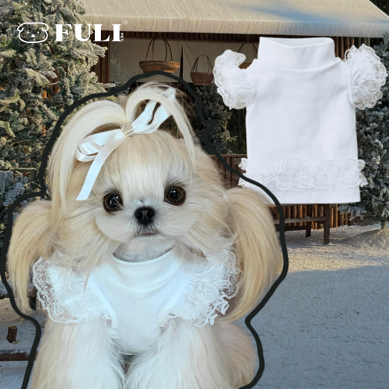 FULIPET「白色飞袖打底衫」260克加厚打底. 暖暖系列.西施宠物服装