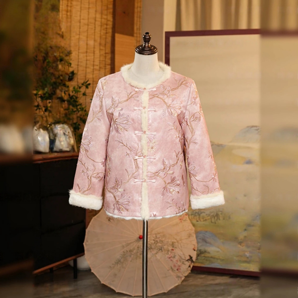 【粉黛】25年冬季新款水貂毛外套香云老料新中式上衣百搭双面穿