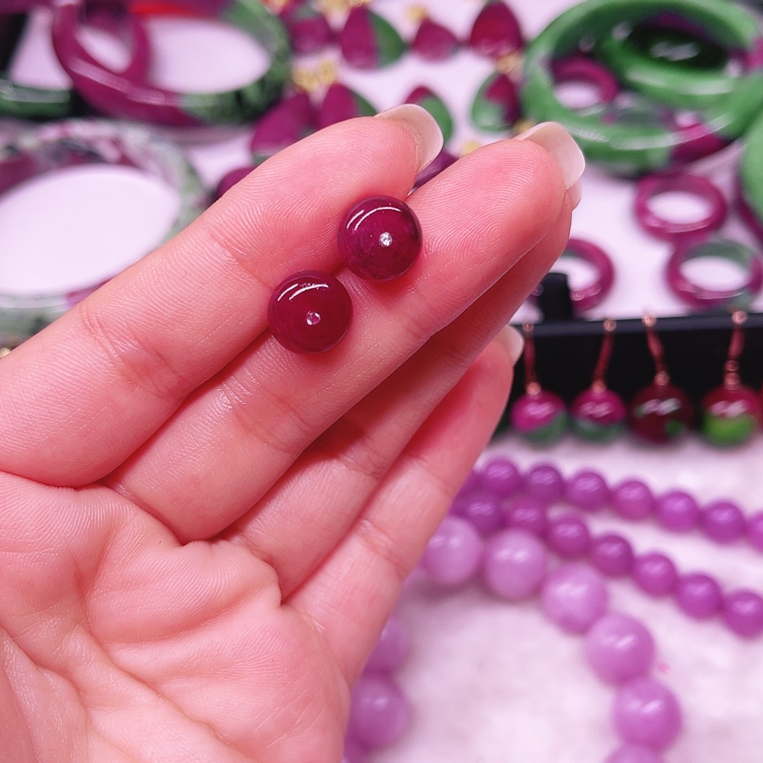 耳钉银S925镶嵌红宝石