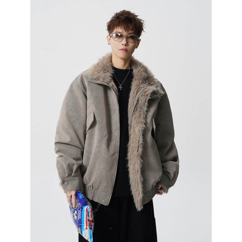 冬季座山雕夹棉男士加厚连帽休闲夹克男士男款男士皮毛一体棉衣