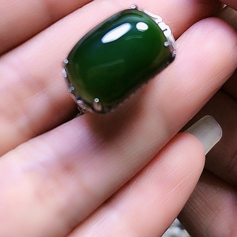 和田玉银S925镶嵌戒指