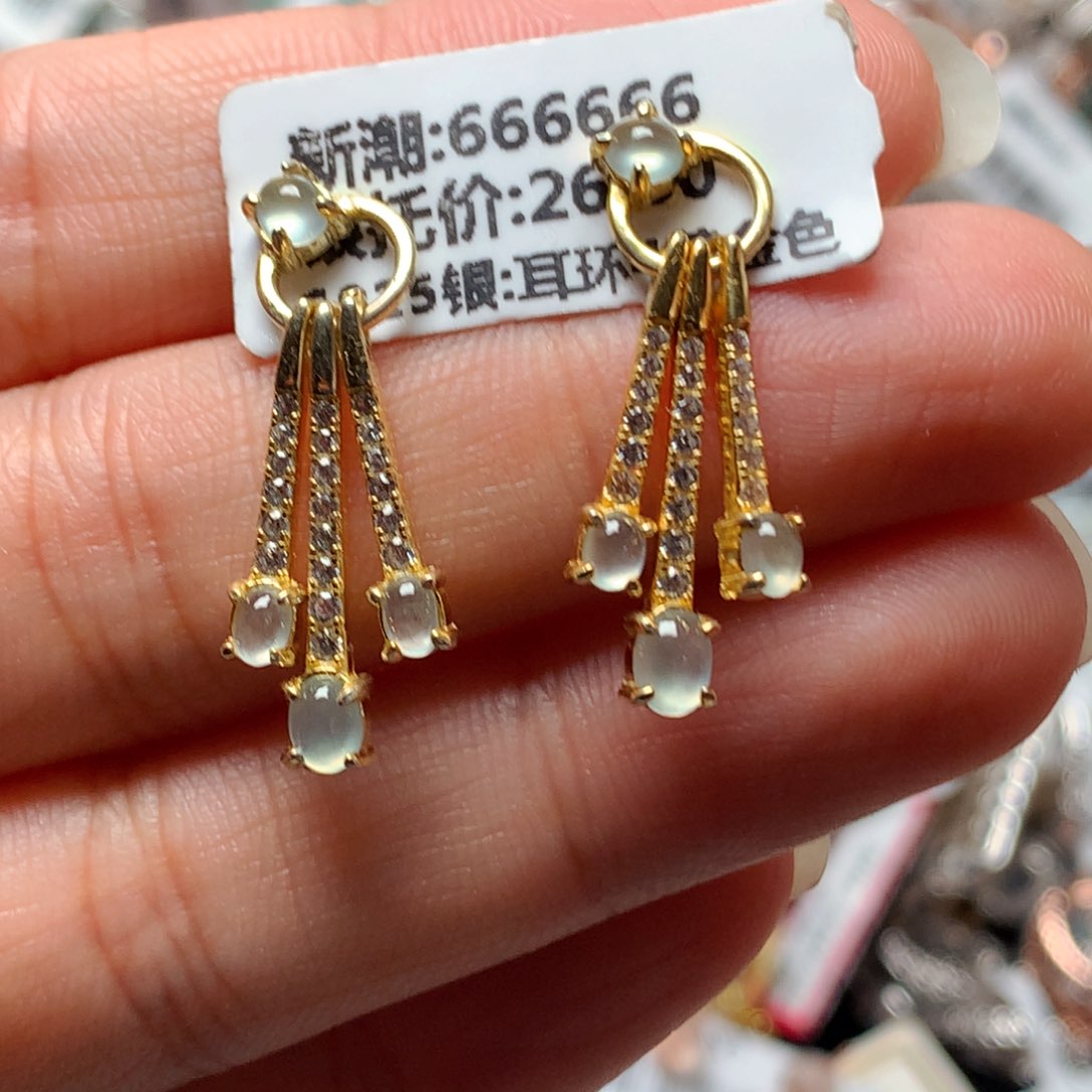 翡翠戒指银S925镶嵌天然翡翠耳饰