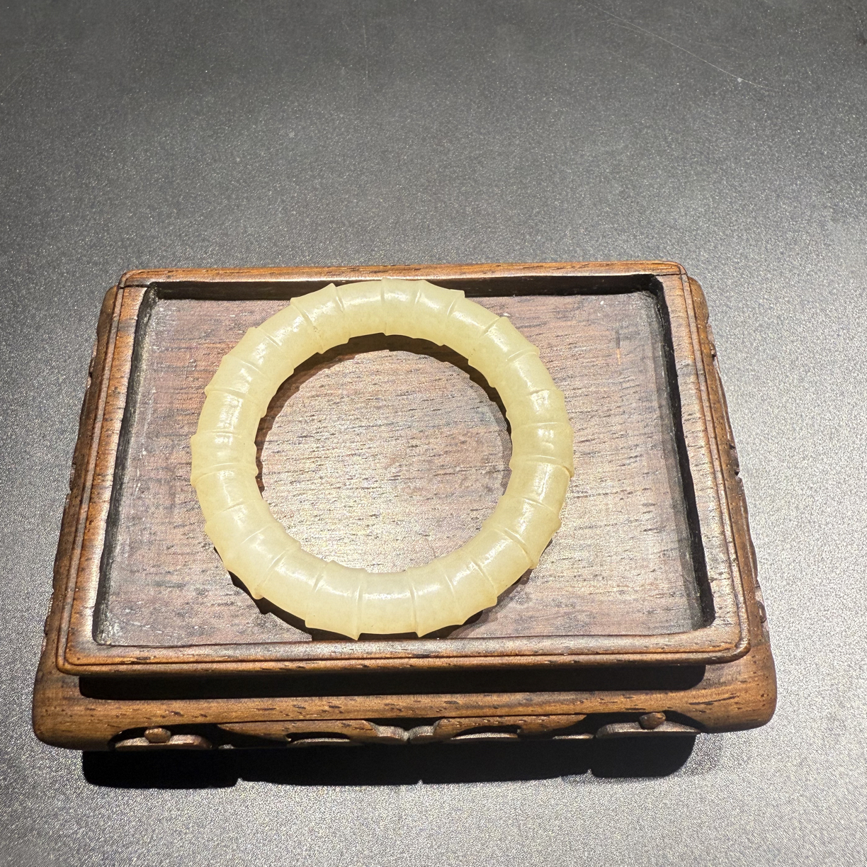 中古竹节环 和田白玉 受沁有点发黄 玉质有质感非常强