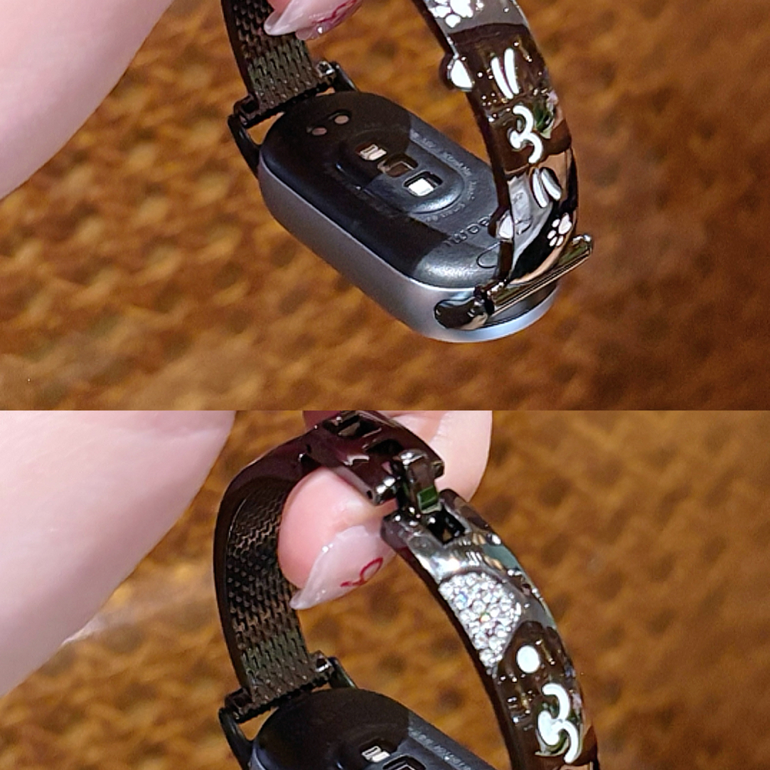 可爱猫狗恋手镯款小米手环10苹果表带iwatch华为fit4气质氛围满钻