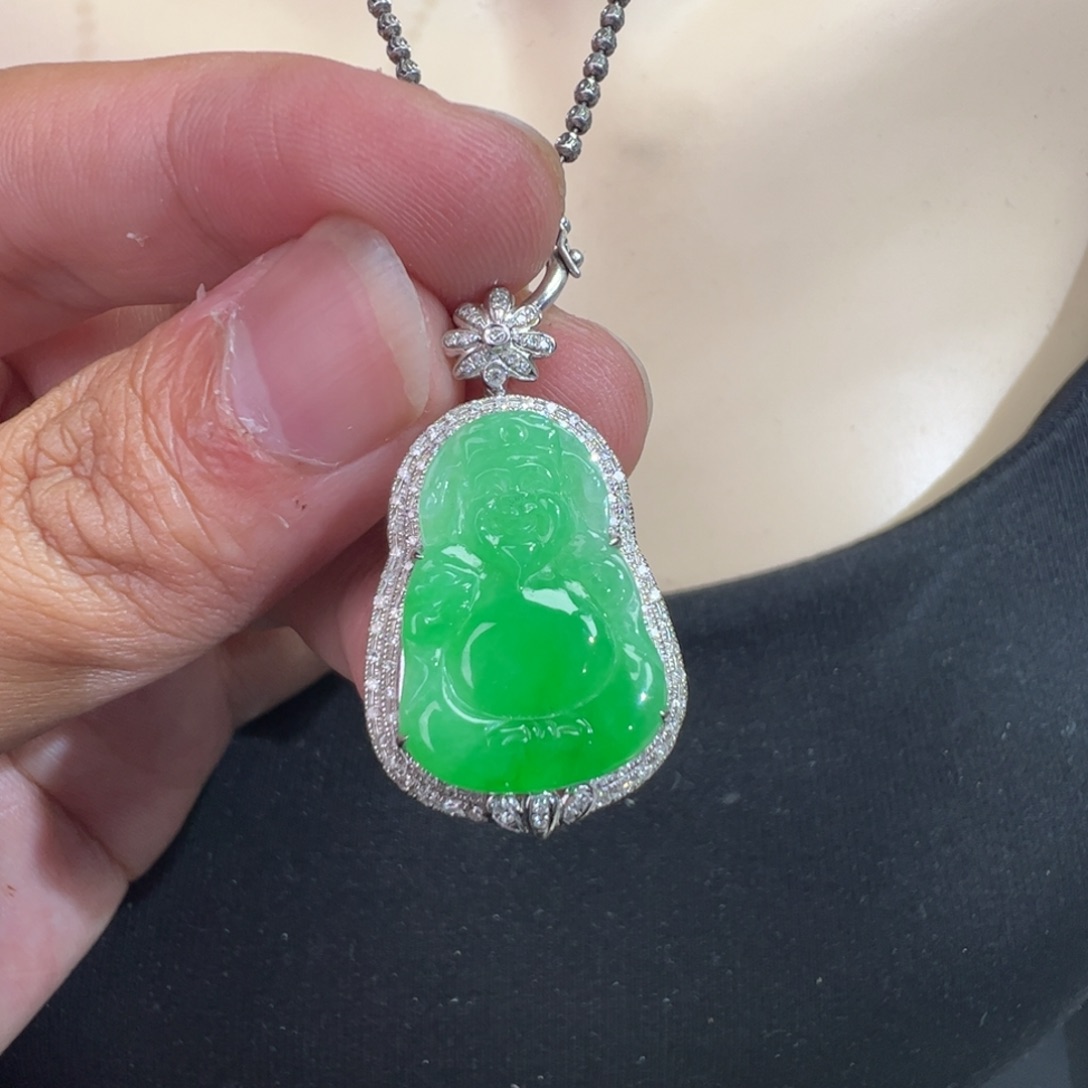 翡翠18K金镶嵌吊坠(不含链)