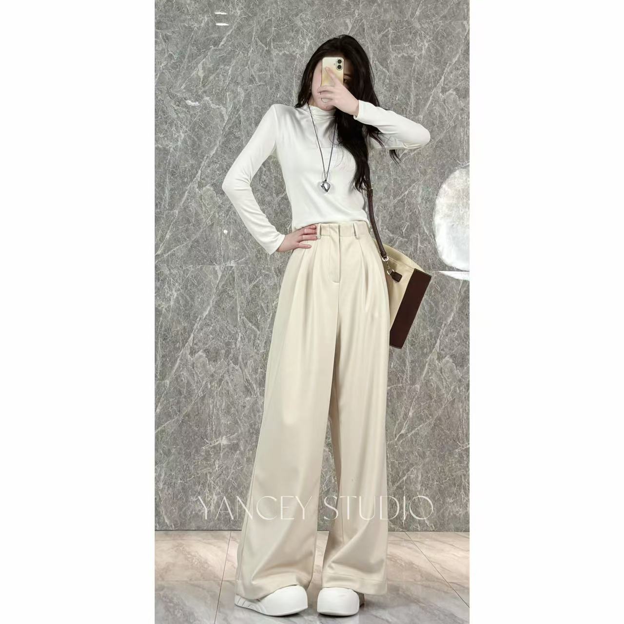 【格雷腔调】秋冬灰色阔腿裤西装裤女宽松垂感西裤休闲裤职业裤裤子