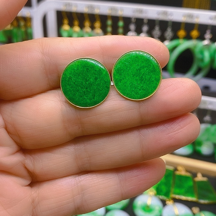 翡翠耳饰18K金镶嵌耳坠