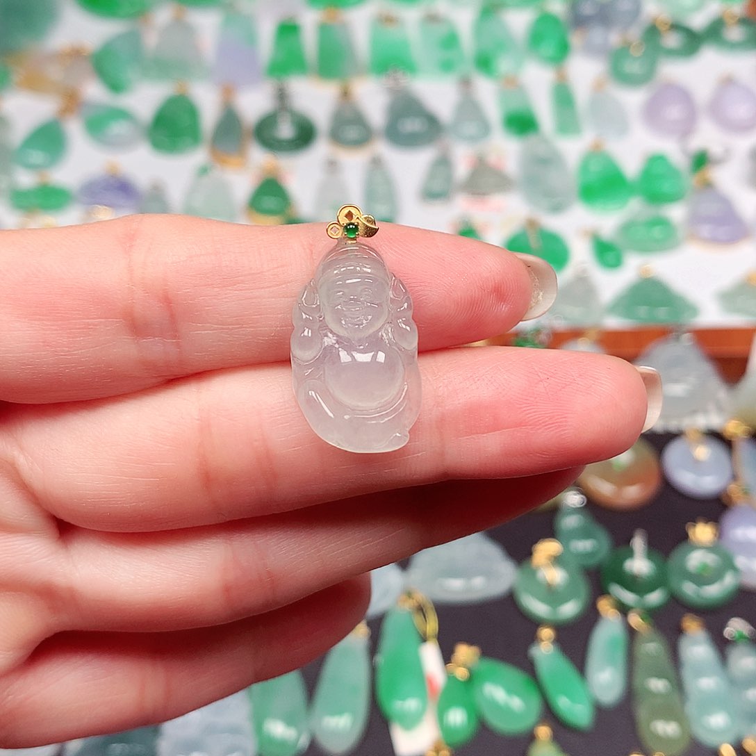 翡翠颈饰18K金镶嵌天然翡翠A货