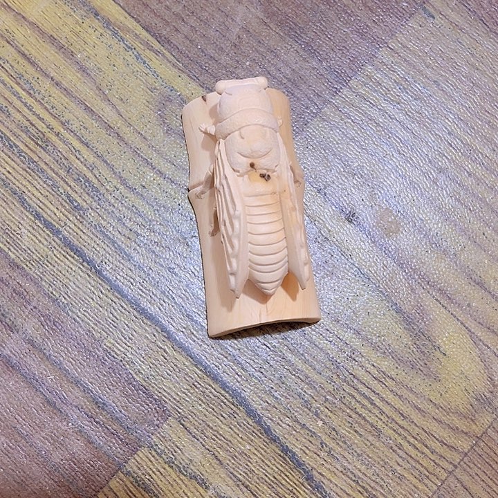 木友****画小叶黄杨木知了手把件有瑕