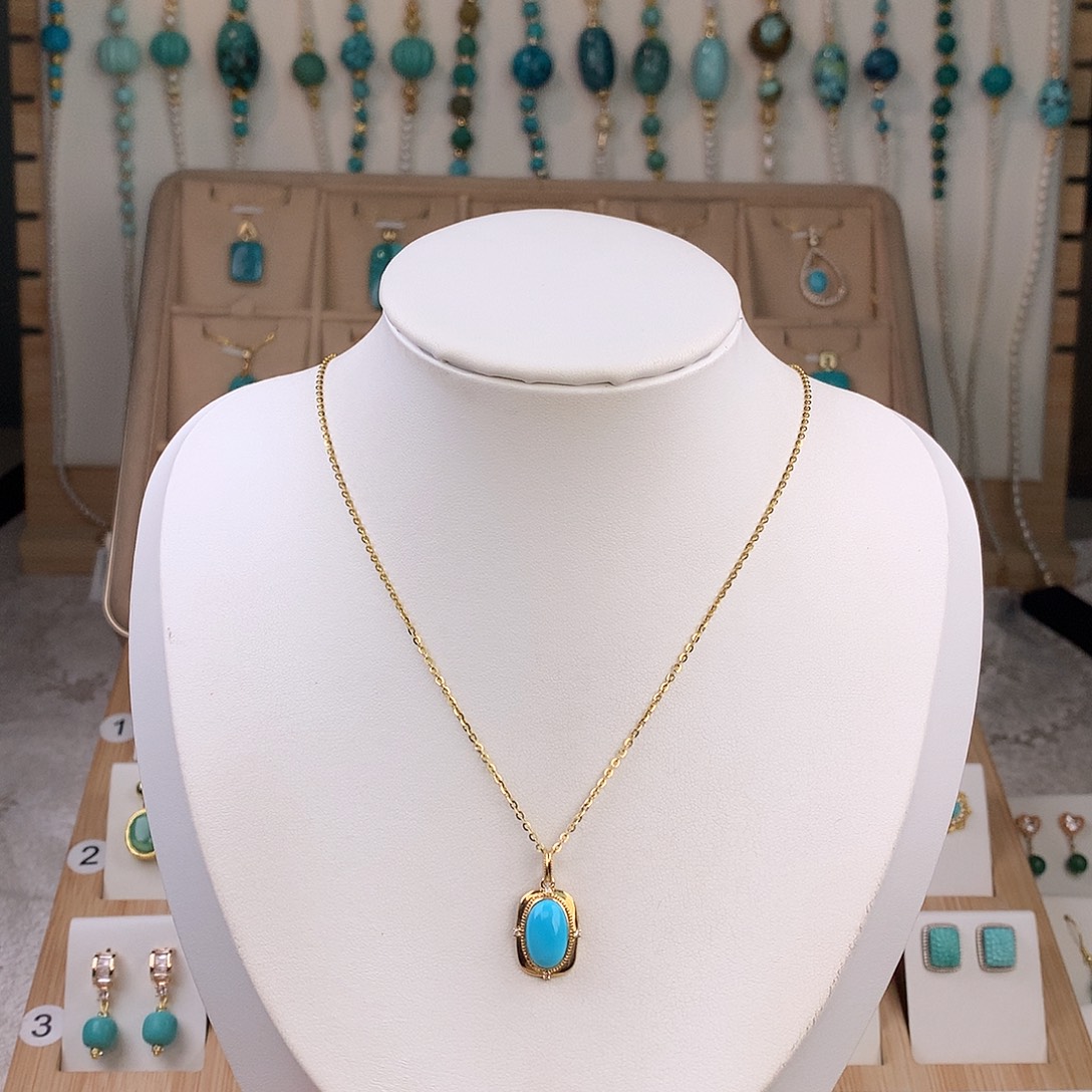 绿松石18K金镶嵌吊坠(不含链)