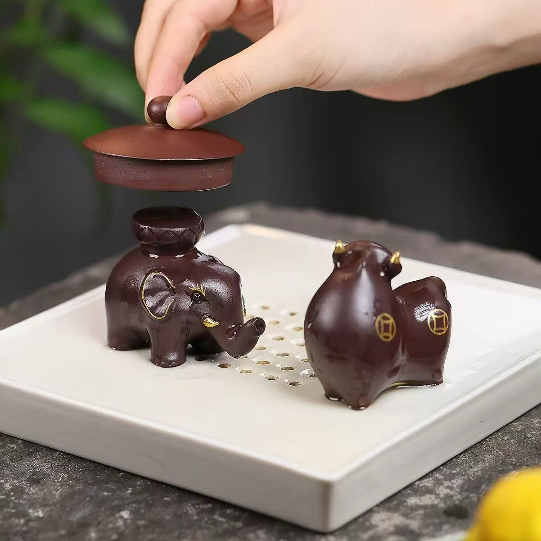 紫砂茶宠吉象金牛原矿手工精品可养原创趣味牛象茶桌茶具礼品摆件