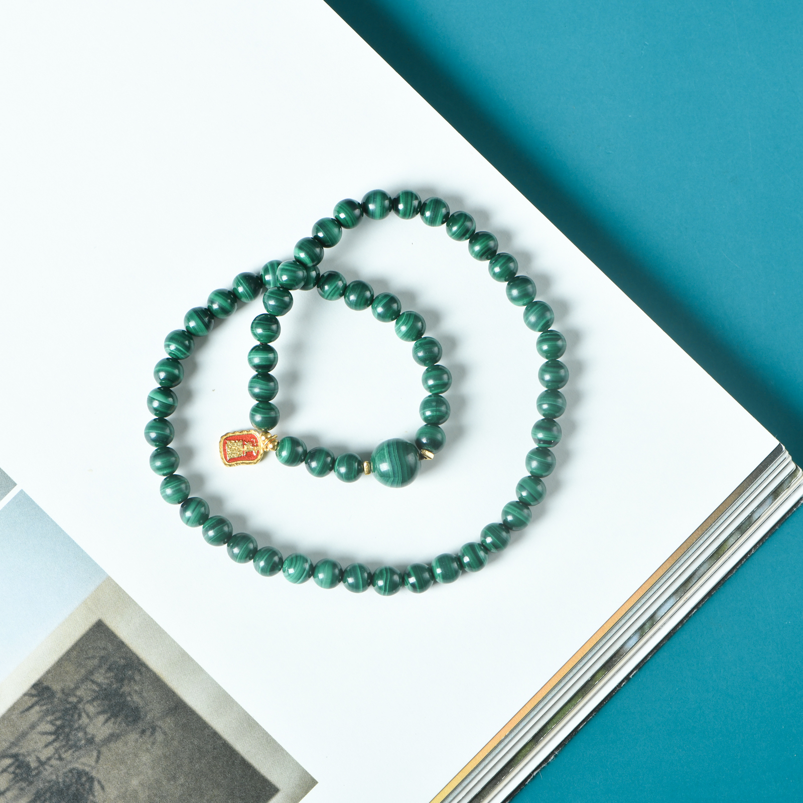 孔雀石0.6太太牌提溜双圈手链S925银配饰