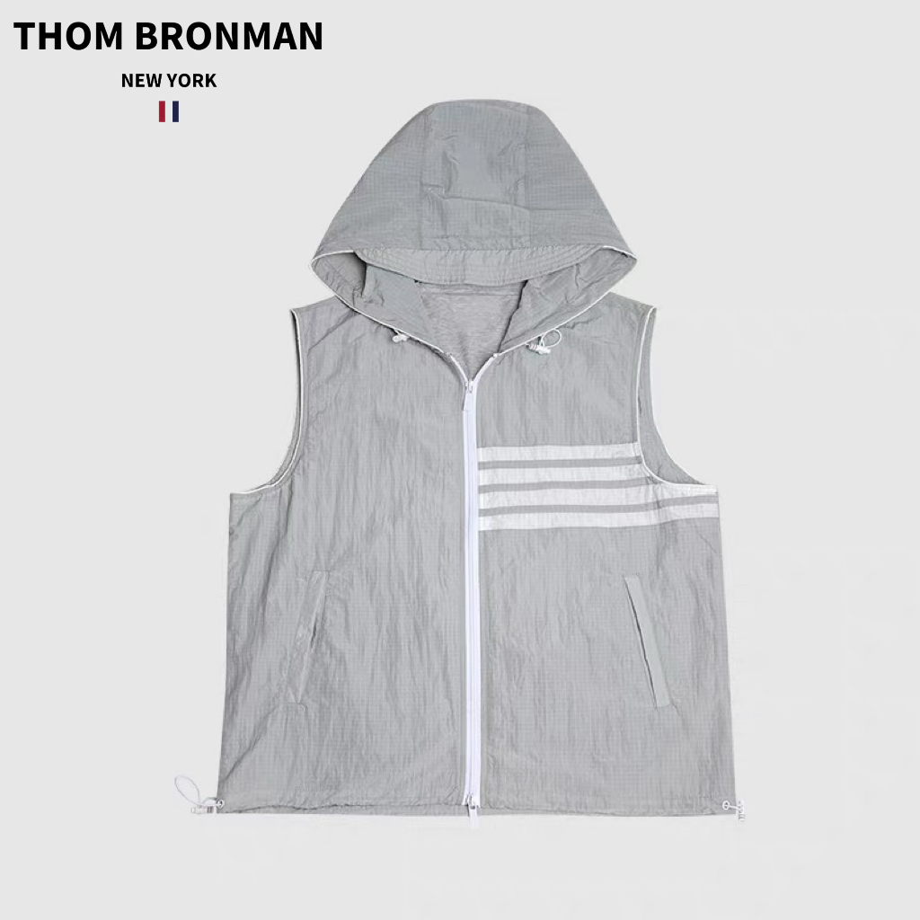 TB【官方正品】THOM BRONMAN汤姆布郎马甲男士拉链连帽宽松运动外套