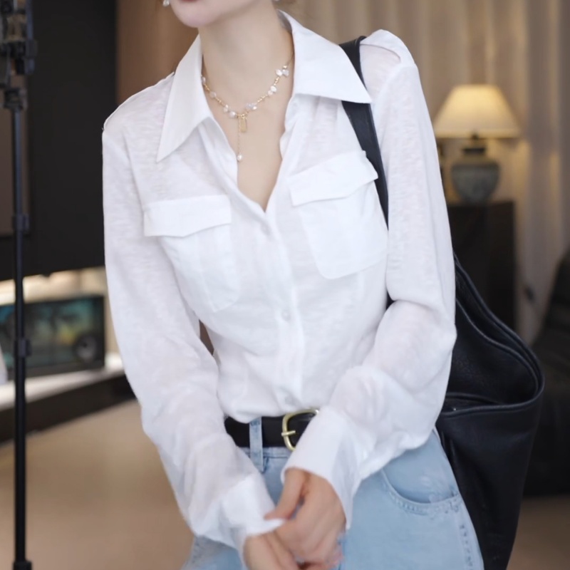 25新高级气质翻领拼接片裁显瘦百搭上衣衬衫LK2503860