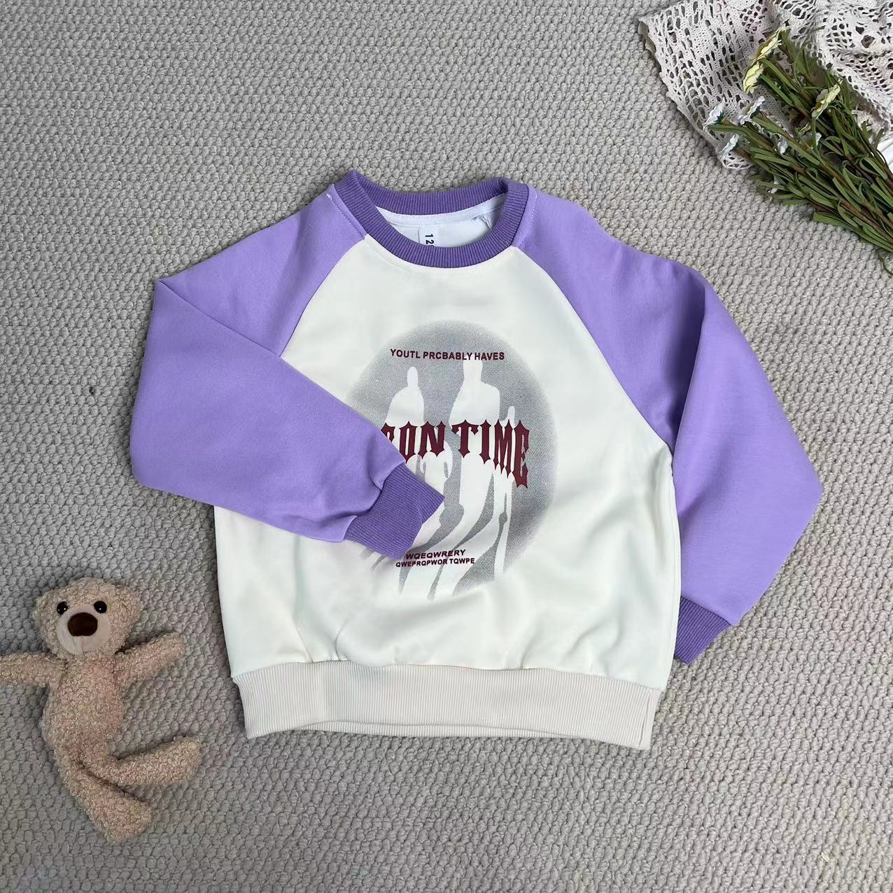 【米果妈】儿童2025春秋新款时尚拼色字母休闲卫衣B2261