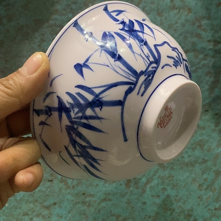 摆件陶5寸红稀土竹子碗