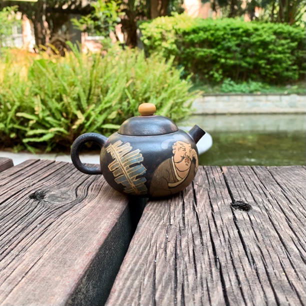 云南建水紫陶茶壶自在人物彩填壶复古手磨陶瓷壶功夫茶壶泡茶壶