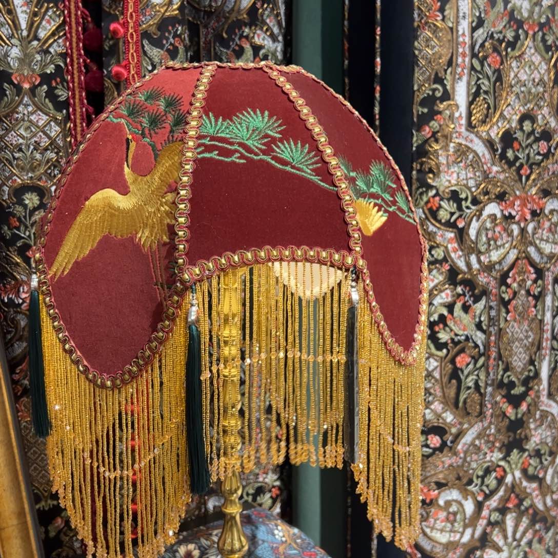 青松鹤引红色复古台灯微瑕