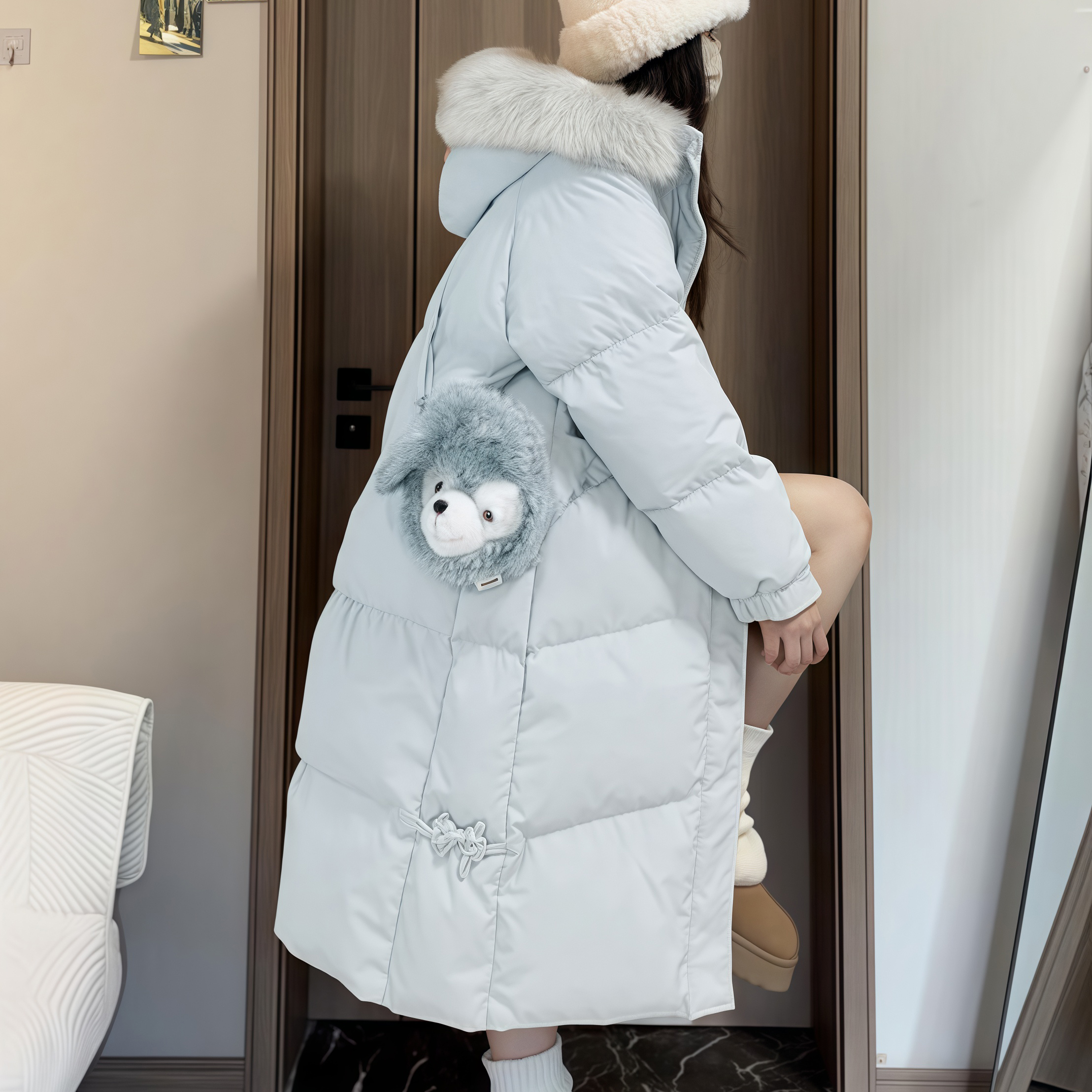 大毛领超好看棉服女中长款2025新款冬季韩系加厚过膝连帽棉衣外套