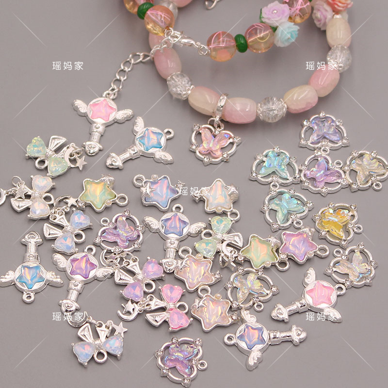专拍合金渡彩蝴蝶魔盒星星仙女棒吊坠diy发饰发簪手工材料配件