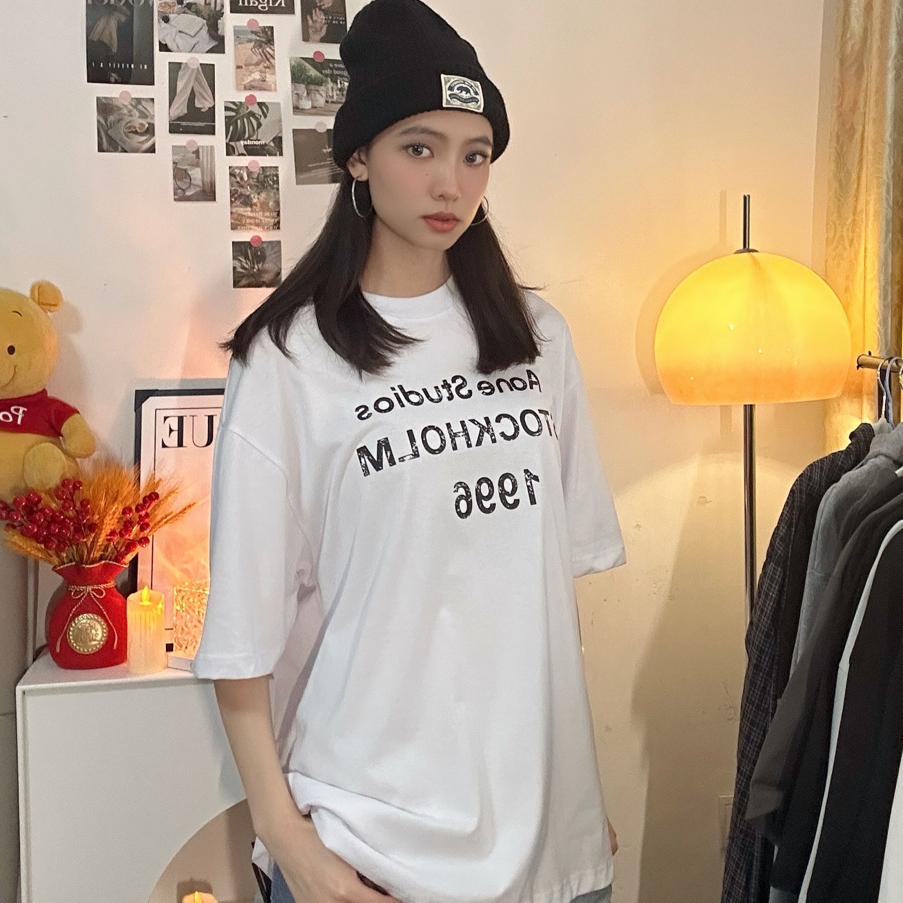 新款印花字母短袖T男女同款时尚宽松休闲