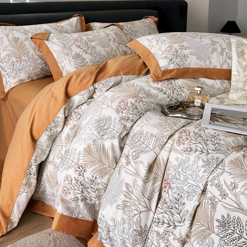 秋冬全棉磨毛四件套高端美式加厚纯棉印花保暖被套罩床单床上用品