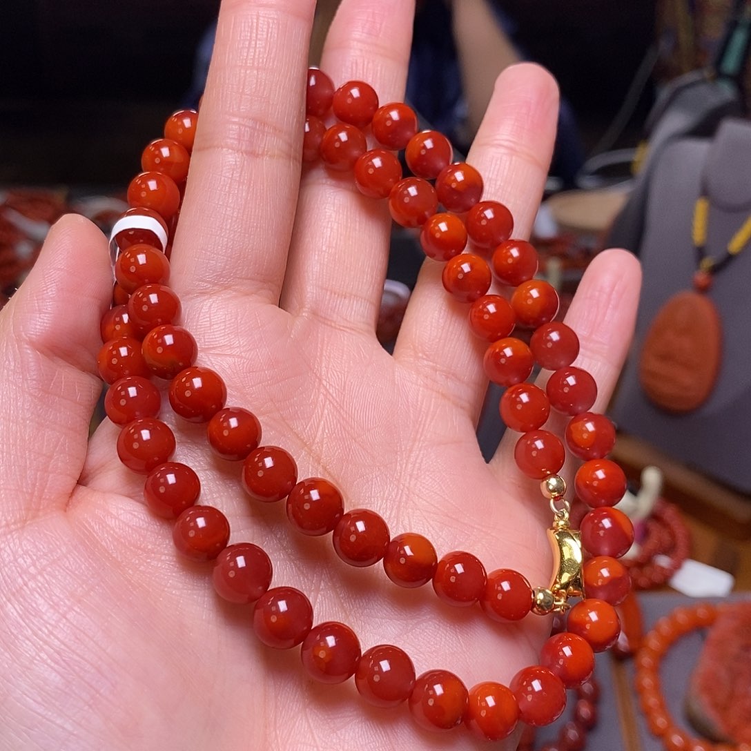 南红玛瑙项链8m m银S925镶嵌九*?