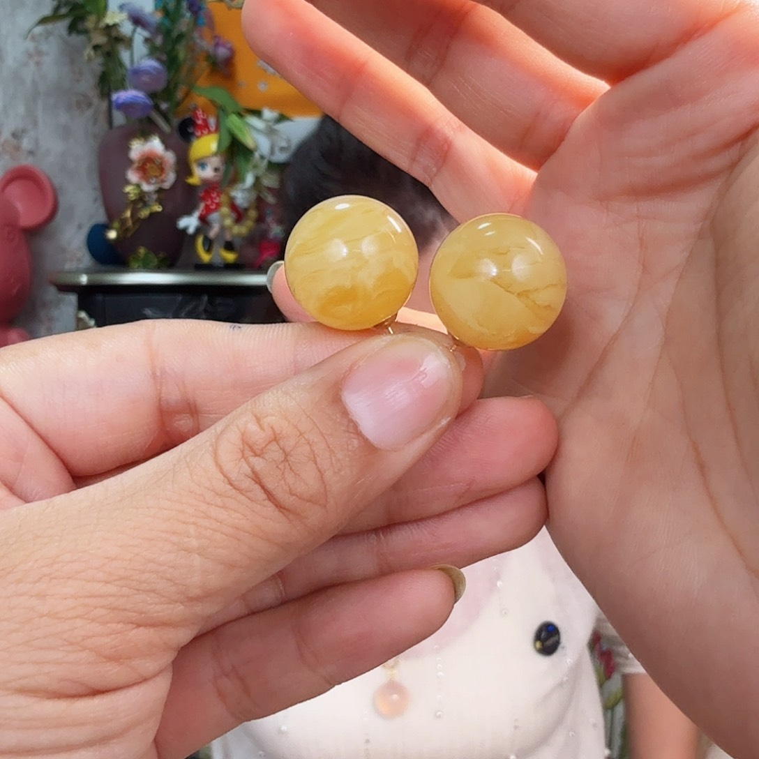 琥珀耳饰18K金镶嵌耳饰