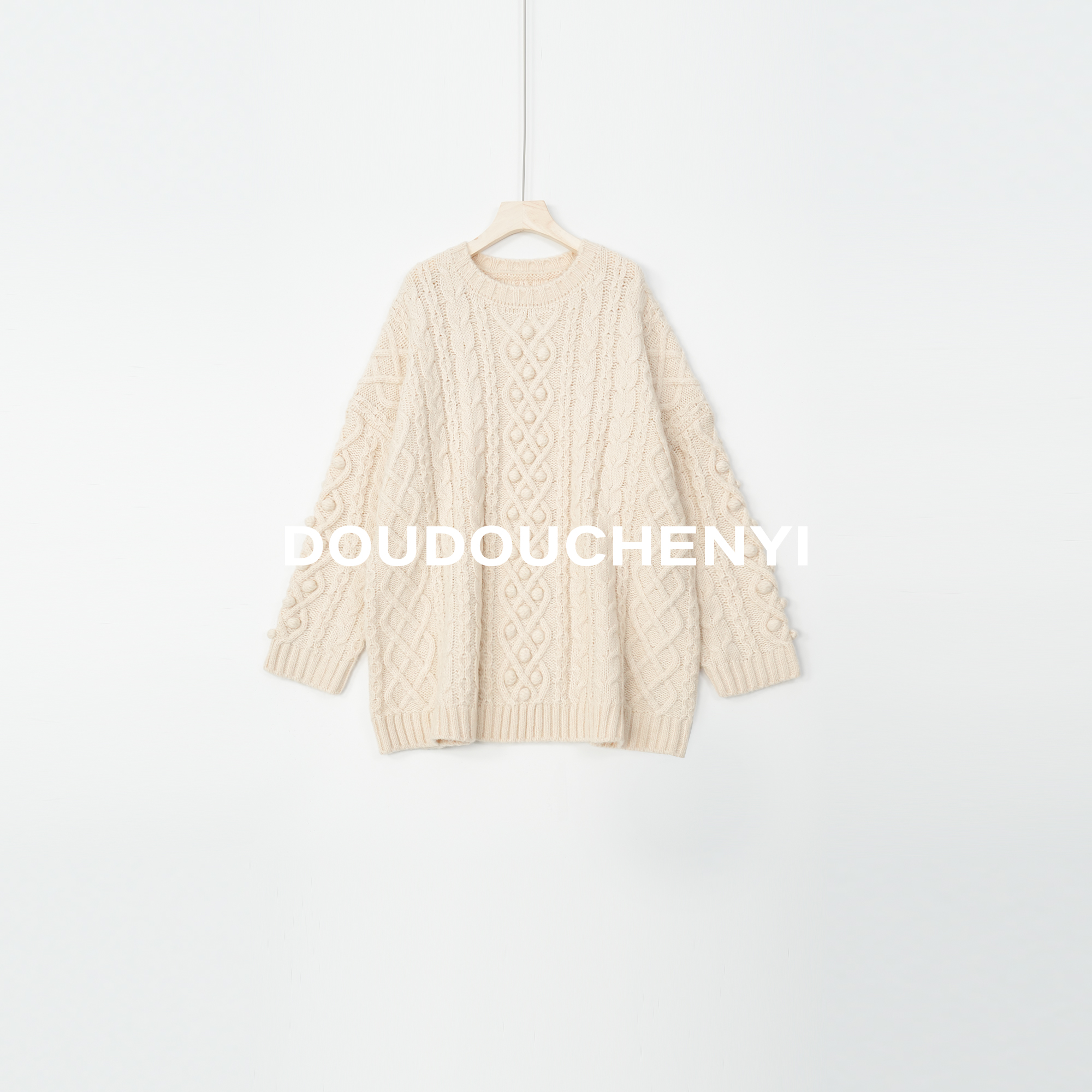 【DOUDOUCHENYI】2-“球球绞花”手工编织绞花宽松羊毛针织衫-24092
