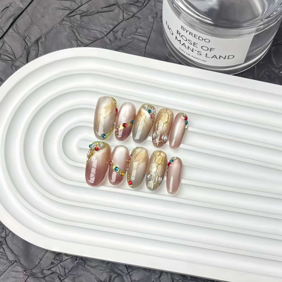 美甲熊 原创高级轻奢纯手工穿戴甲中椭圆23mm 编号 49041