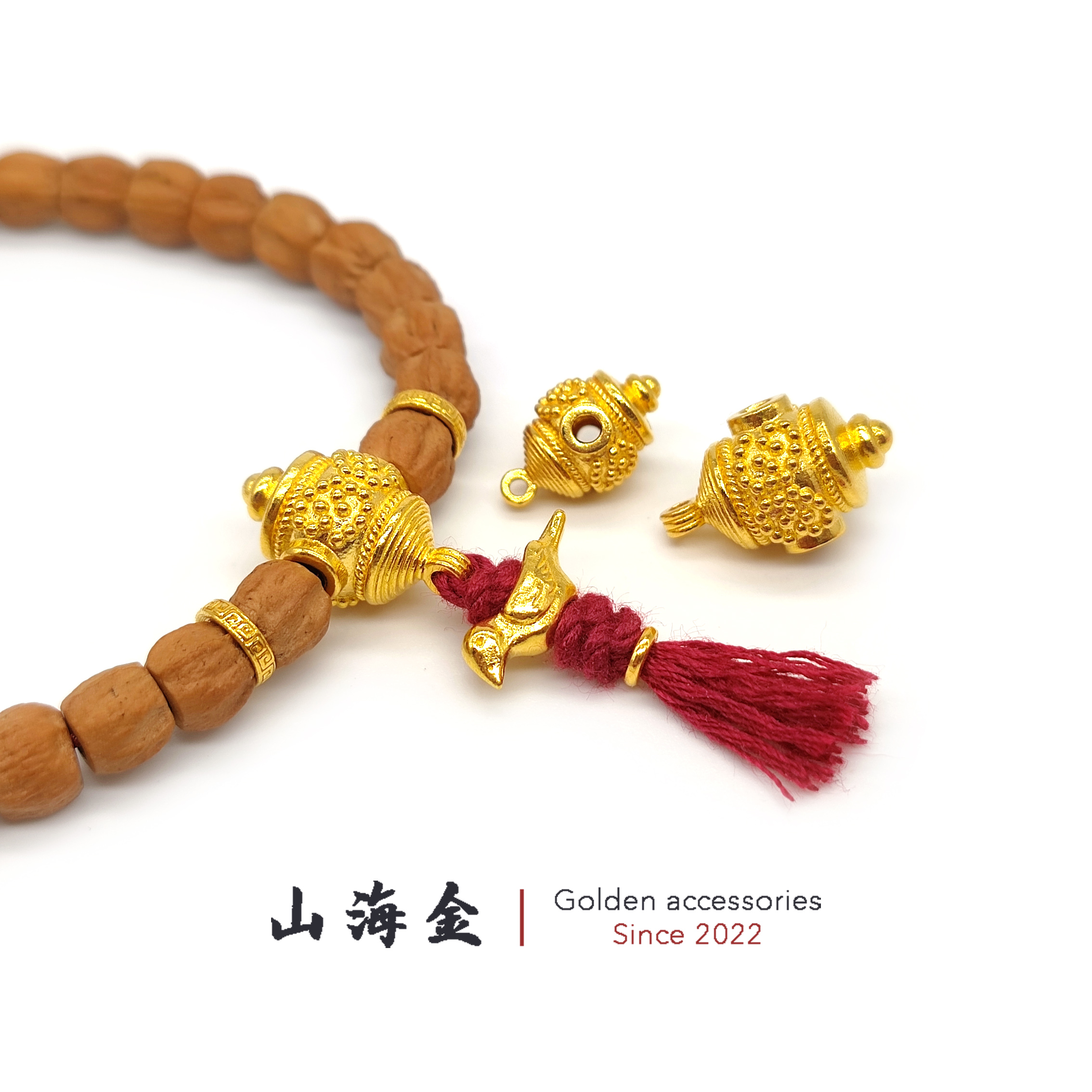 山海金 24K纯黄金999足金卡子挂环坠侧挂文玩手串吊坠手链DIY配饰