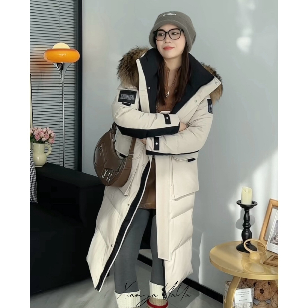 【小雅定制福.福款】90%白鸭绒冬季保暖加厚长款情侣貉子毛领羽绒服