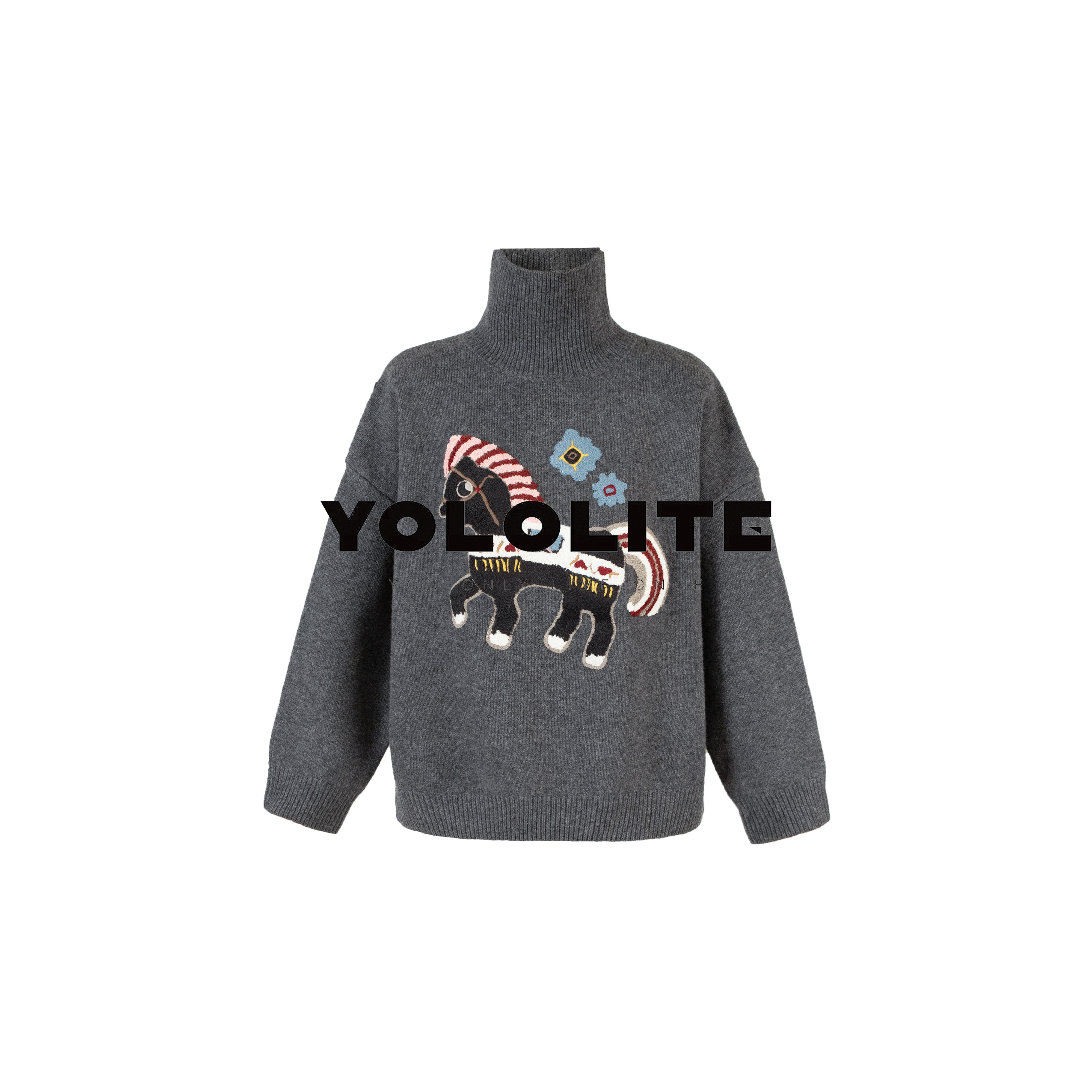 【天马行空】3717冬季新款100%羊毛趣味提花小马松弛慵懒羊毛衫C